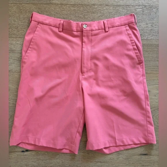 Peter Millar Shorts Men 36L Khaki Coral Res Salem Performance Flat Front Golf - Picture 2 of 10